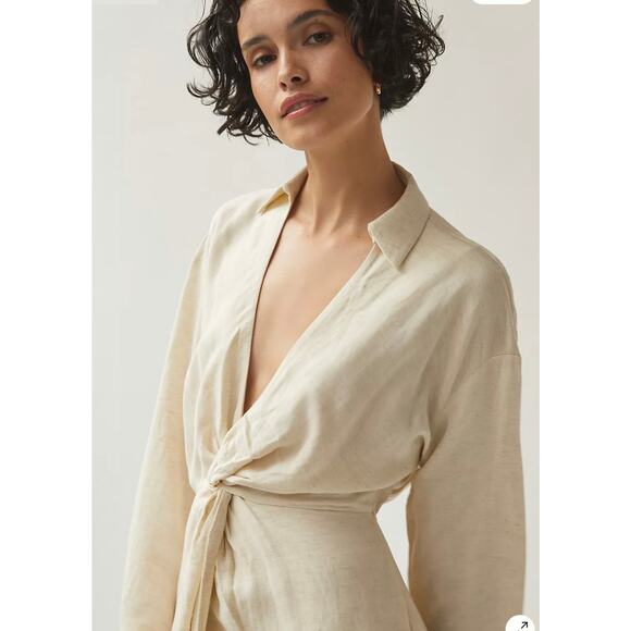 Anthropologie V-Neck Knot Front Midi Dress White Size 6 - Picture 2 of 10